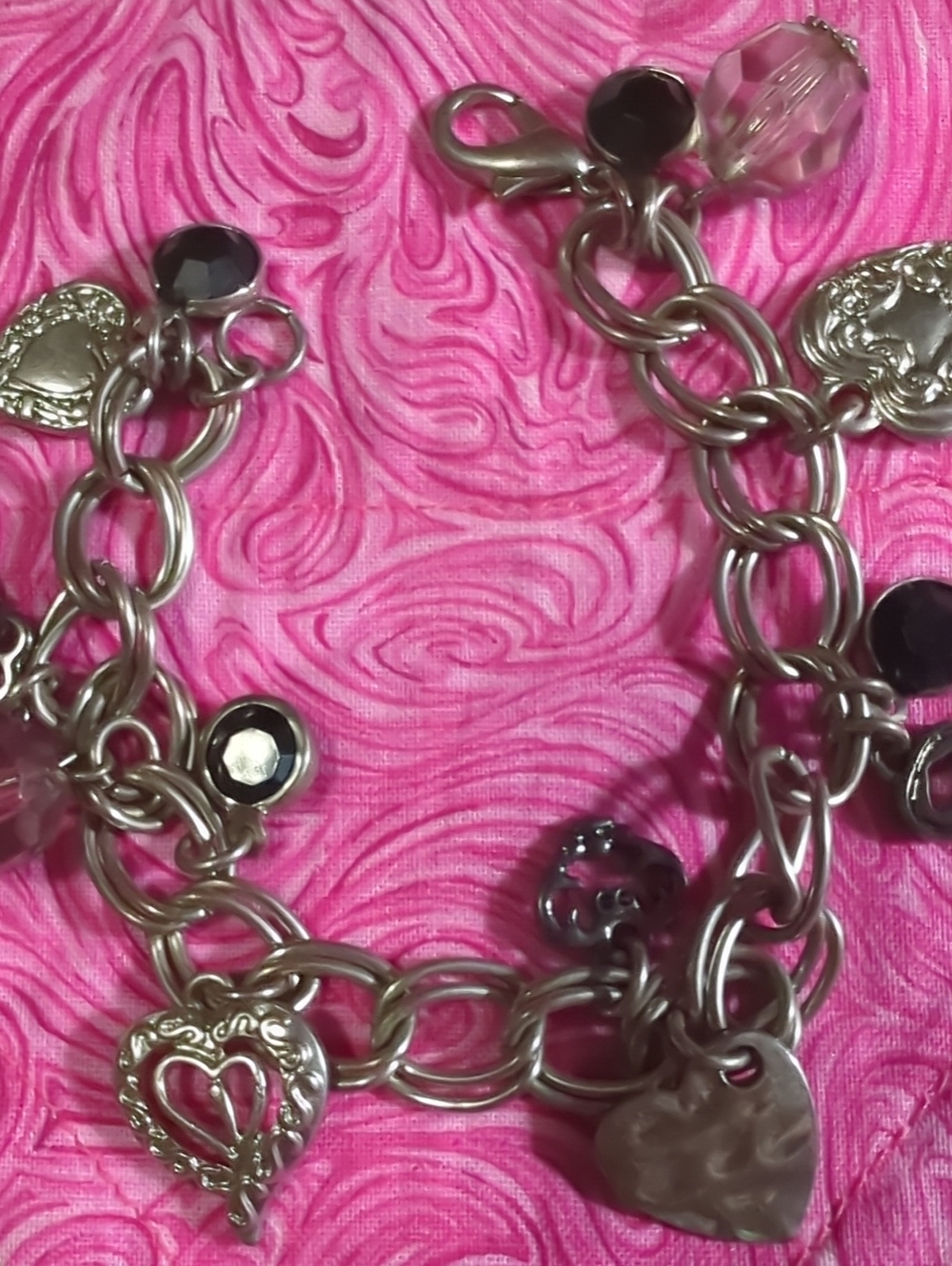 Alternating Link Bracelet with Hearts & Two Keys Lobster Closure Vintage